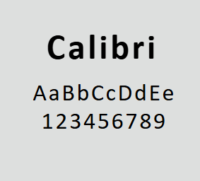 Example of calibri font for headings, uppercase, lowercase, and numbers.