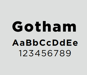 Example of gotham font for headings, uppercase, lowercase, and numbers