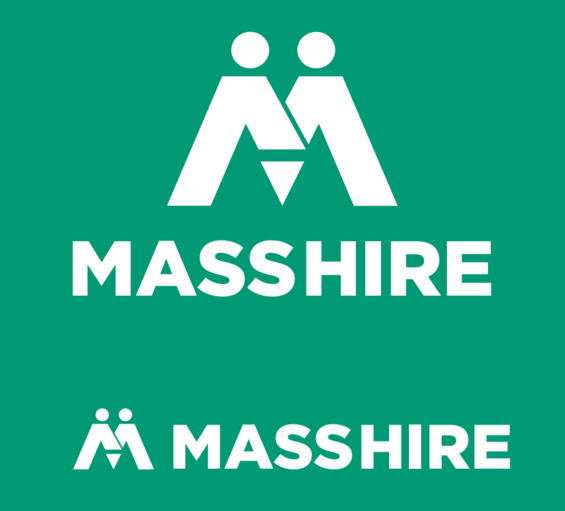 Example of the reverse masshire logo, white on a green background