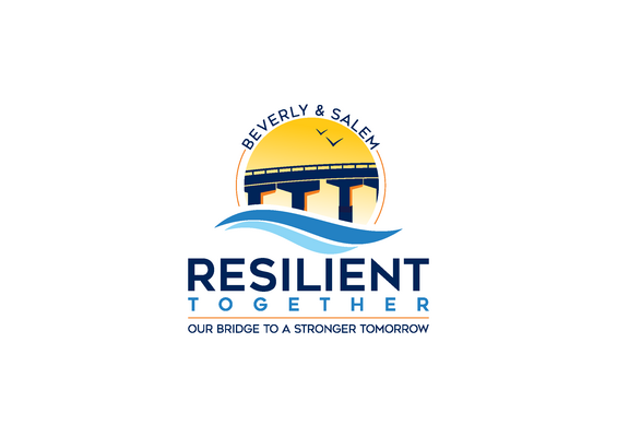 Beverly & Salem Resilient Together logo featuring icons of a bridge, birds, and waves