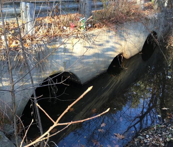 Three culverts under a roadway in Billerica