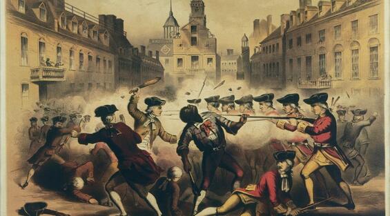 Painting of Crispin Attucks being killed by British Soldiers at the Boston Massacre
