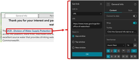Screenshot of hyperlink configuration. More details in caption.