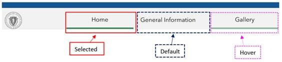 Visual differences in menu options upon selected, default, and hover. More details in caption.