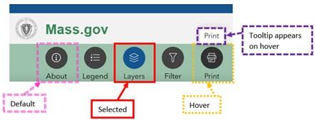 Screenshot of different appearances of widgets depending on user action. More details in caption.