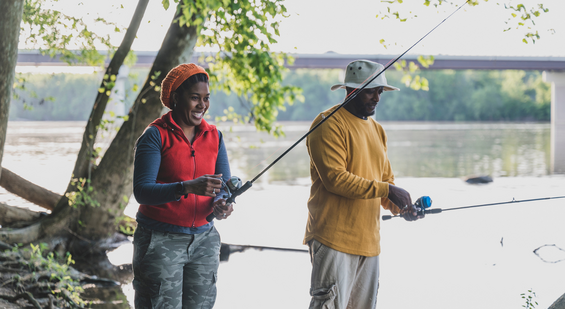 man and woman fishing