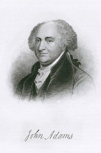 Black and white bust portrait of former president John Adams