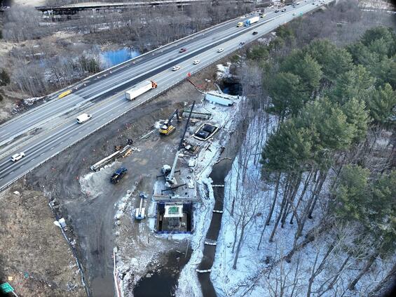 The ramp connecting I-495 northbound to I-90 eastbound (looking northeast). 