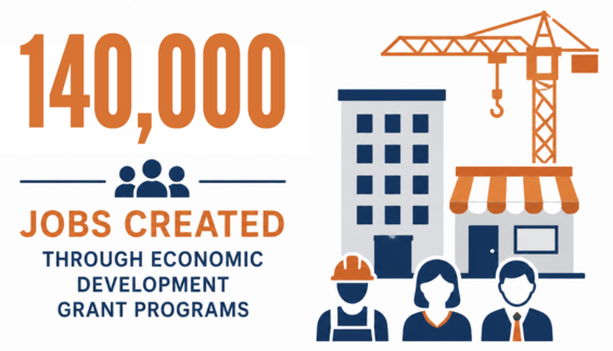 140,000 jobs created through economic development grant programs