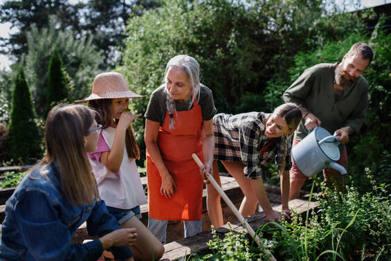 People working at community garden