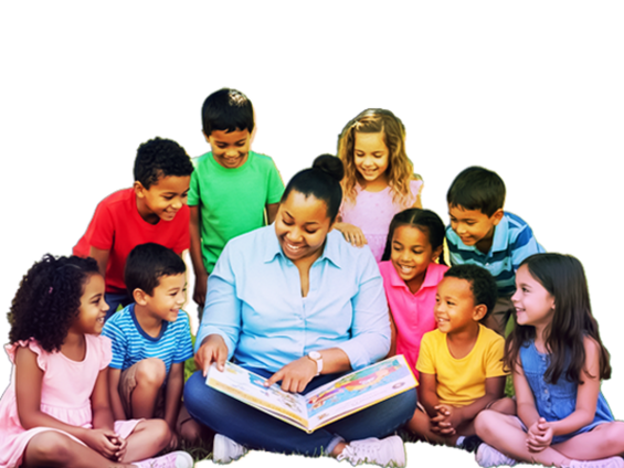 woman working with children