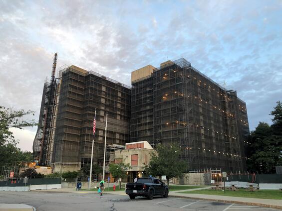 The exterior of the state public health lab with scaffolding