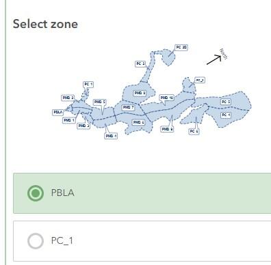 An image-map question in the Survey123 Web App is not interactive and a choice list is provided instead.