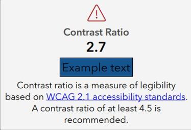 Screenshot of failed contrast ratio information. More details in caption.