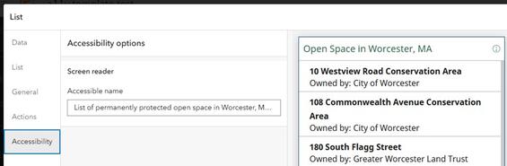 Screenshot of adding the Accessibility tab of an element to. add the accessible name. More details in caption.