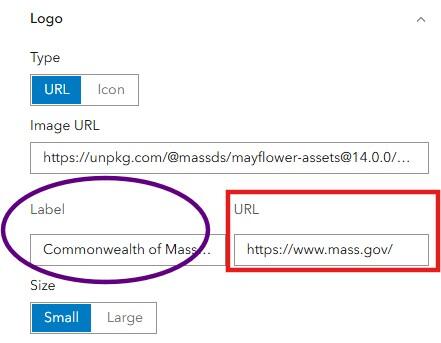Configure a logo to use a label (tooltip) and URL.
