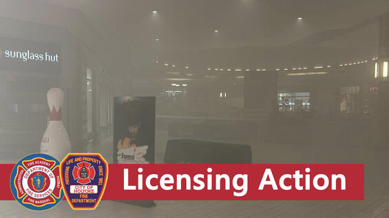Smoky mall mezzanine with the words "licensing action"