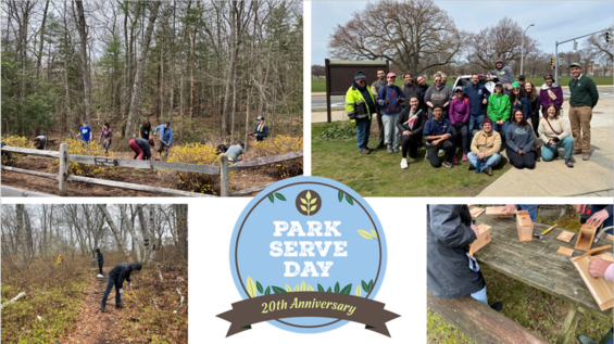Collage of people working during Park Serve Day 2026.