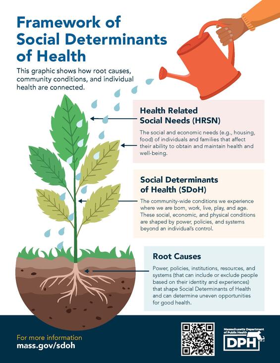 This graphic shows how root causes, community conditions, and individual health are connected.