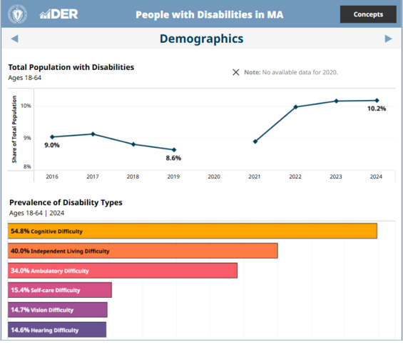 Screenshot of the default view of the People with Disabilities Equity Dashboard