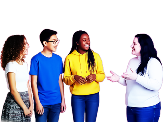 Woman helping a group of 3 people