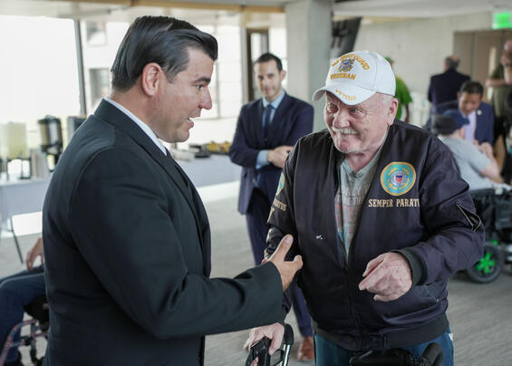 Vlad Link with a resident of the Veterans home at Chelsea