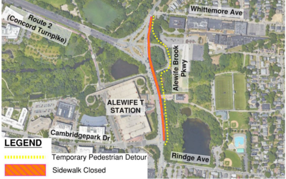 Aerial view of temporary Pedestrian Detour