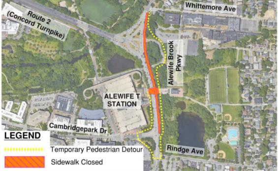 Aerial view of temporary Pedestrian Detour – Weekends