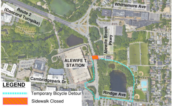 Aerial view of temporary Bicycle Detour – Weekends
