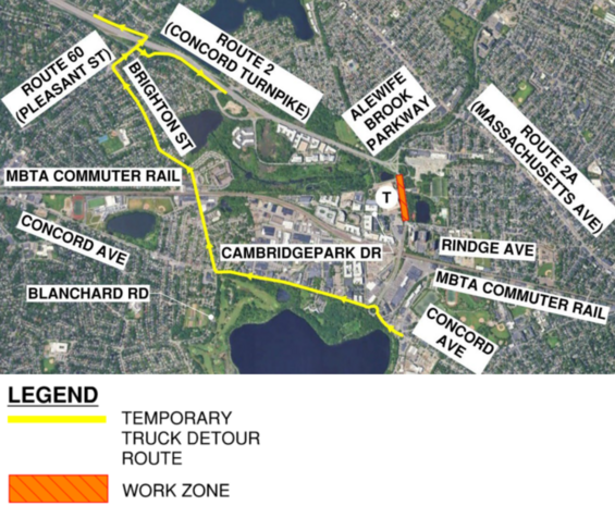 Aerial view of temporary Weekend Overnight Truck Detour Route