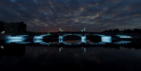 Under-bridge lighting highlights the arches at night