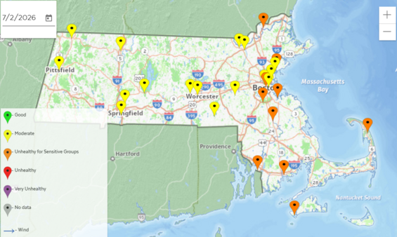 Air Quality Map of Massachusetts for 7/2/26