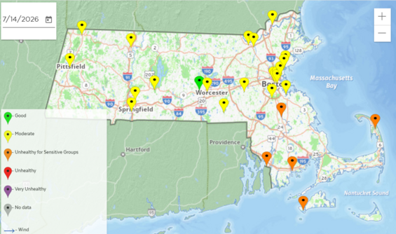 Air Quality Map of Massachusetts for 7/14/26