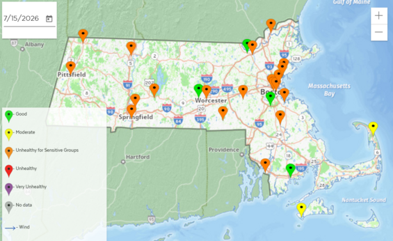 Air Quality Map of Massachusetts for 7/15/26