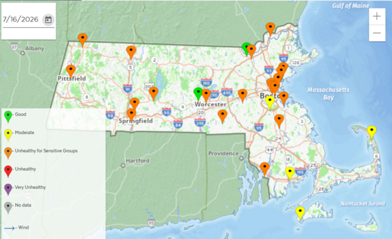Air Quality Map of Massachusetts for 7/16/26