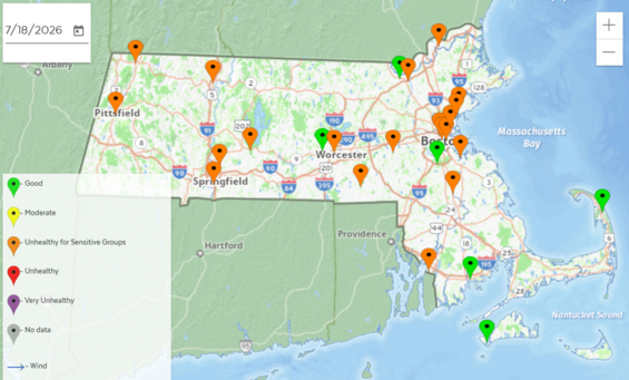 Air Quality Map of Massachusetts for 7/18/26