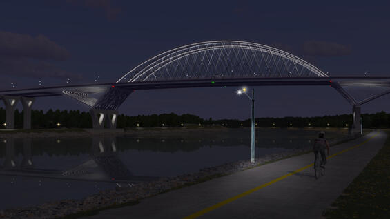 Rendering of the Sagamore Crossing, the bridge lighting view from the canal path