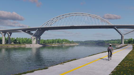 Rendering of the Sagamore Crossing, the view of the new bridge from the canal path