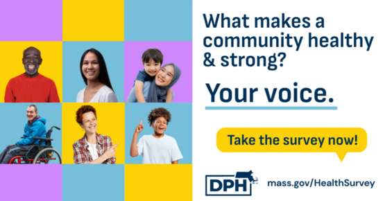 colorful social media post - What makes a community healthy and strong? Your voice