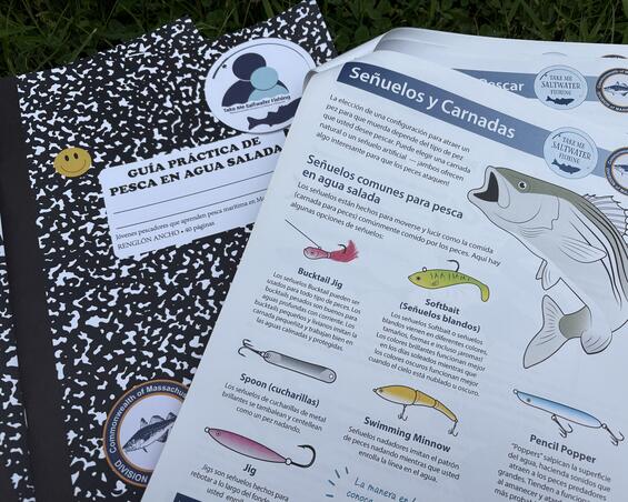 Materials about how to saltwater fish in Spanish.