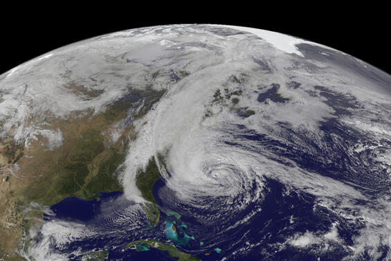 A sattelite of of Hurricane Sandy approaching the Atlantic coast of the United States