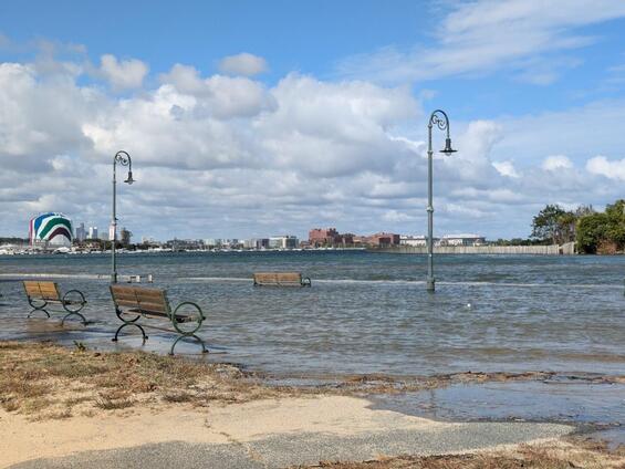 Coastal flooding during a King Tide at Tenean Beach in Boston