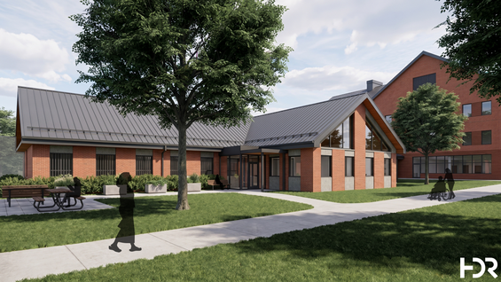 MCI-Framingham Housing Cottages Front Entry & Patio Rendering