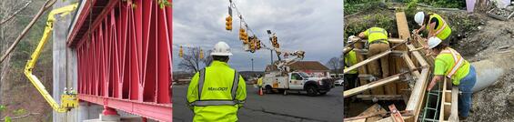Three images of MassDOT workers in the field