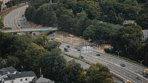 Aerial view of noise wall