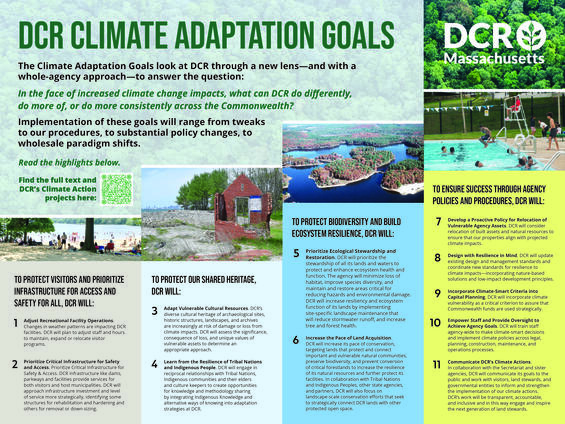 A poster sumarizing DCR's climate adaptation goals described on this website