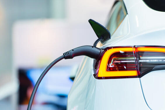 Corner of an electric vehicle in the process of being charged