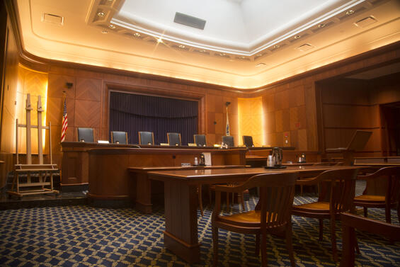 The interior of the Seven Justice Courtroom in the John Adams Courthouse