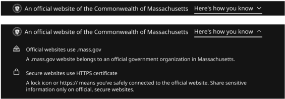 Example of the state banner collapsed and expanded.