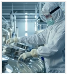 Man in sterile covering working in a lab